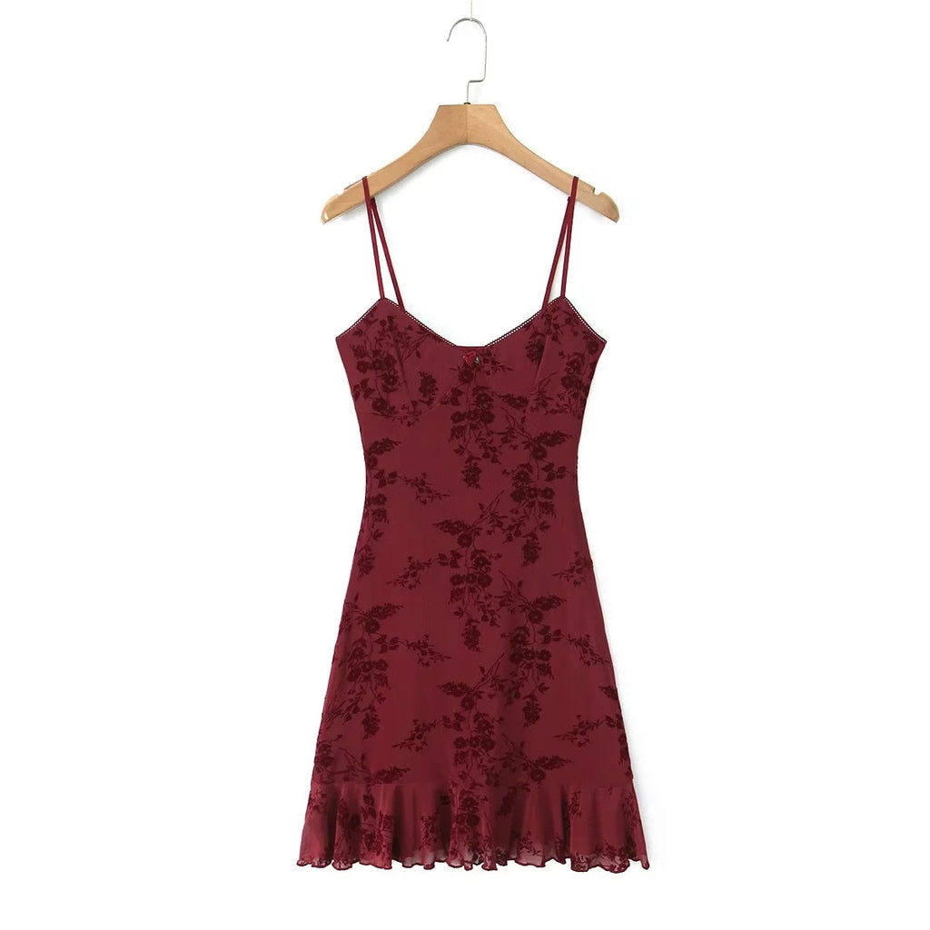 Retro Floral Mesh Slip Dress