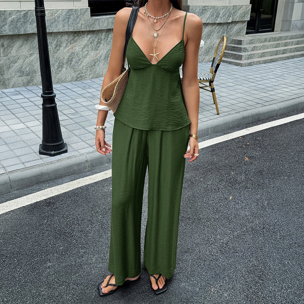 Summer Resort-Style Camisole T-shirt And Pants Set