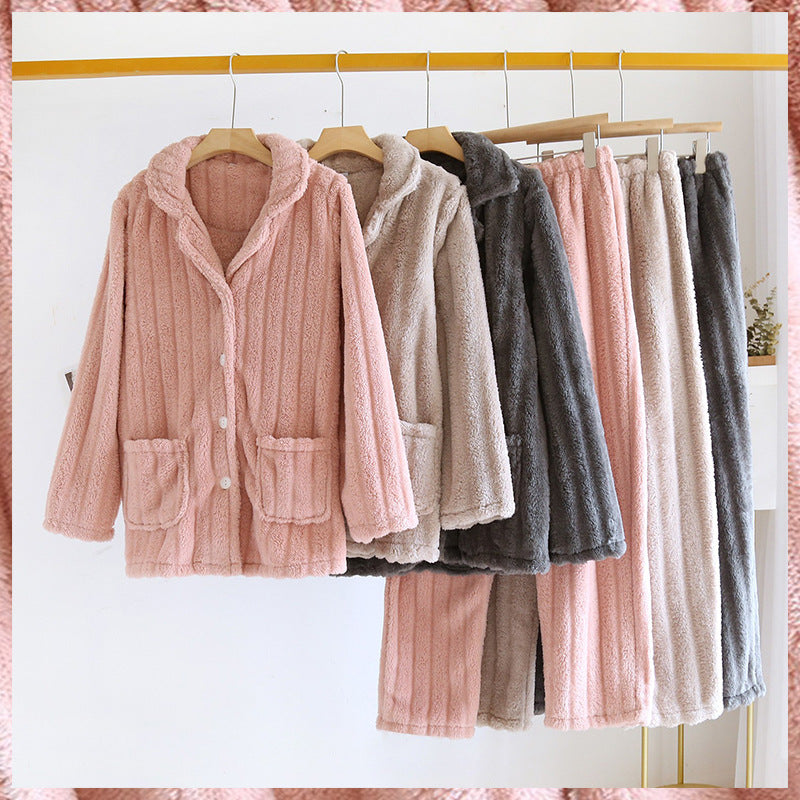 Simple Coral Fleece Couple Pajamas r