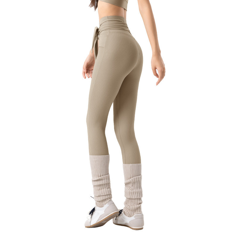 High-Waist tummy control ribbon fitness leggings