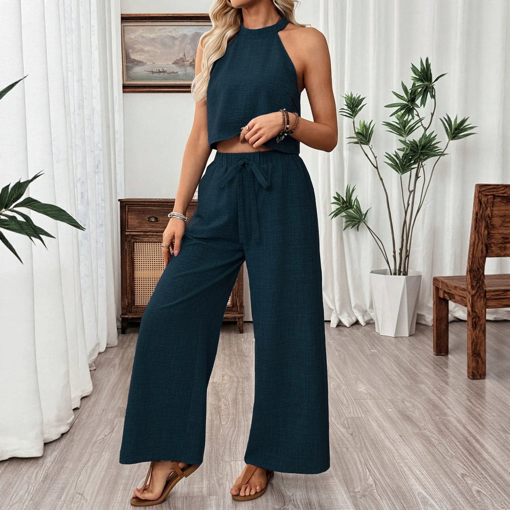 Sleeveless Cropped Top And Wide-leg Pants Set
