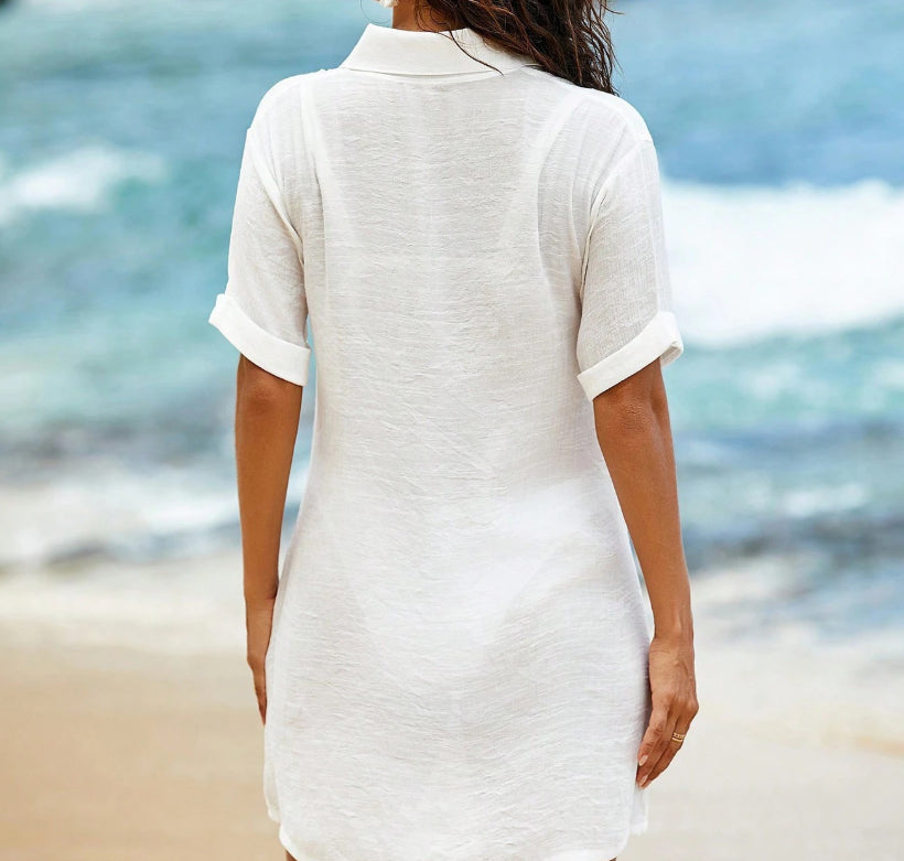 Loose Solid-Color Shirt-Style Casual Dress