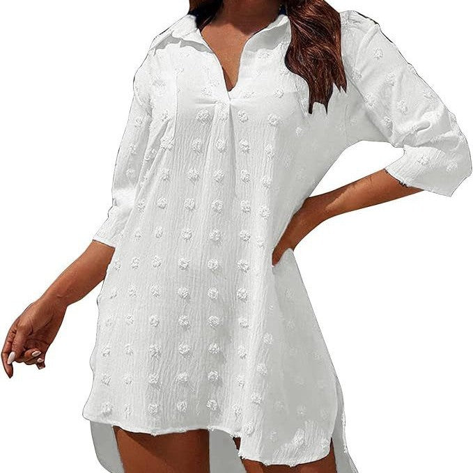 Three-quarter Sleeves Solid Color Sun-protective Sundress