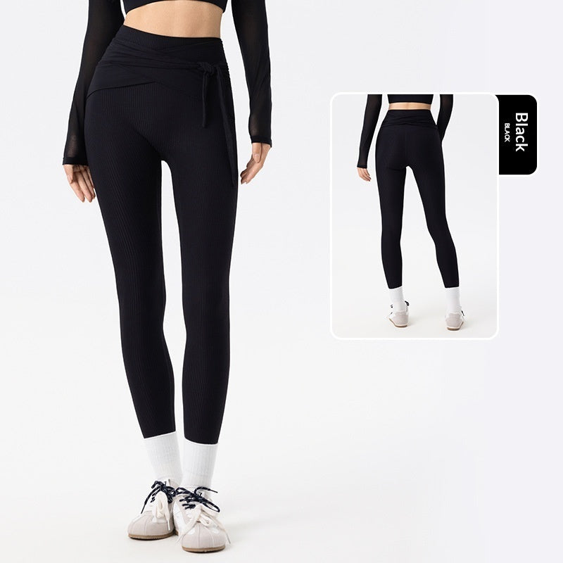 High-Waist tummy control ribbon fitness leggings