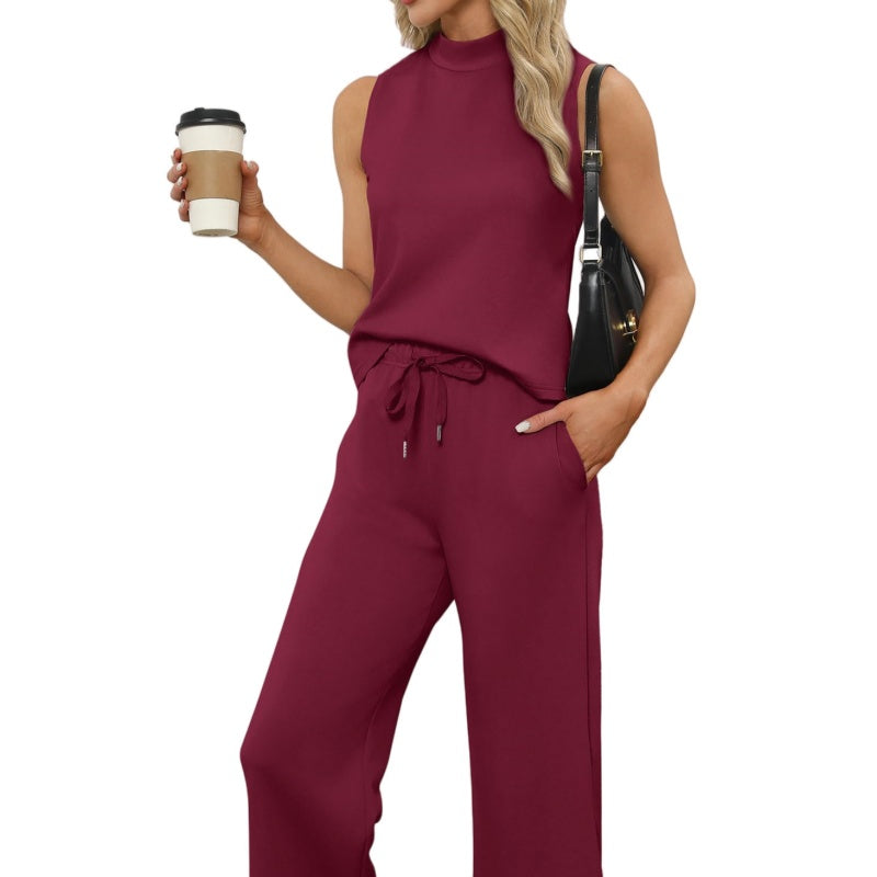 Casual Cropped Wide-Leg Pants Set