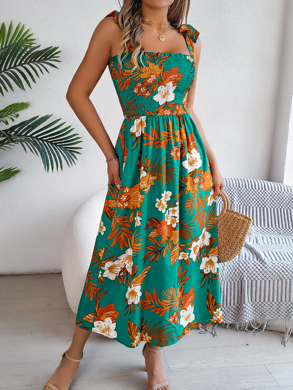 Tie Waist Camisole Beach Vacation Maxi Sundress
