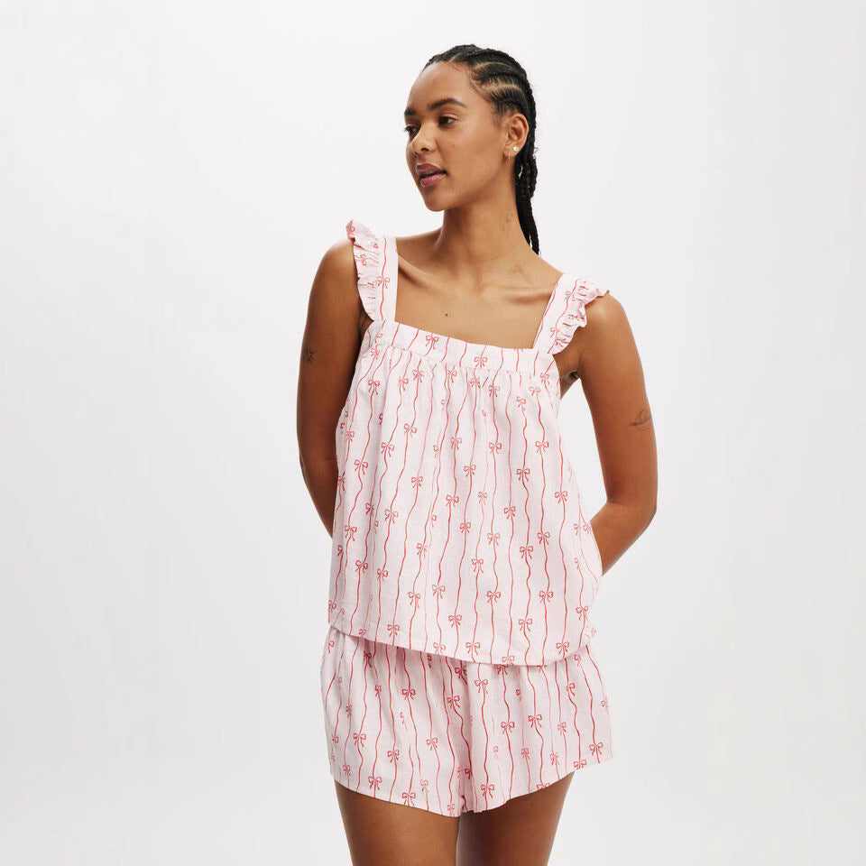 Casual Ruffle-Trimmed Cami And Shorts Set