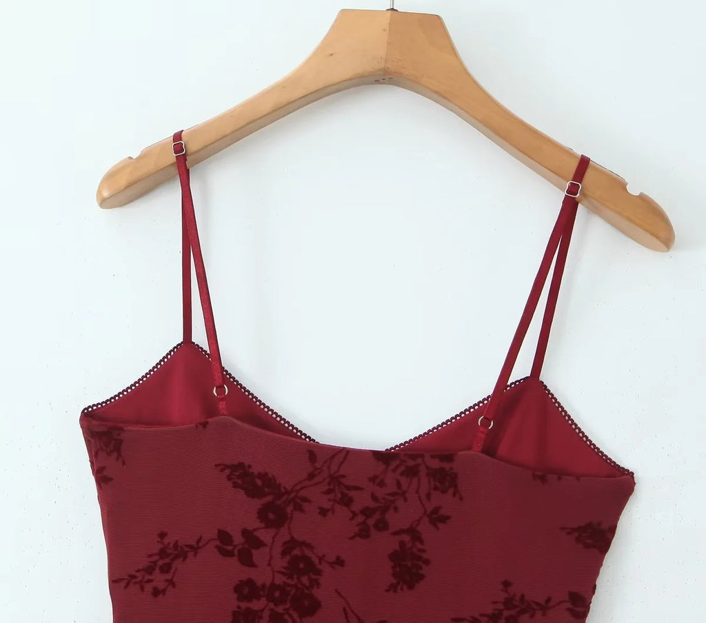 Retro Floral Mesh Slip Dress