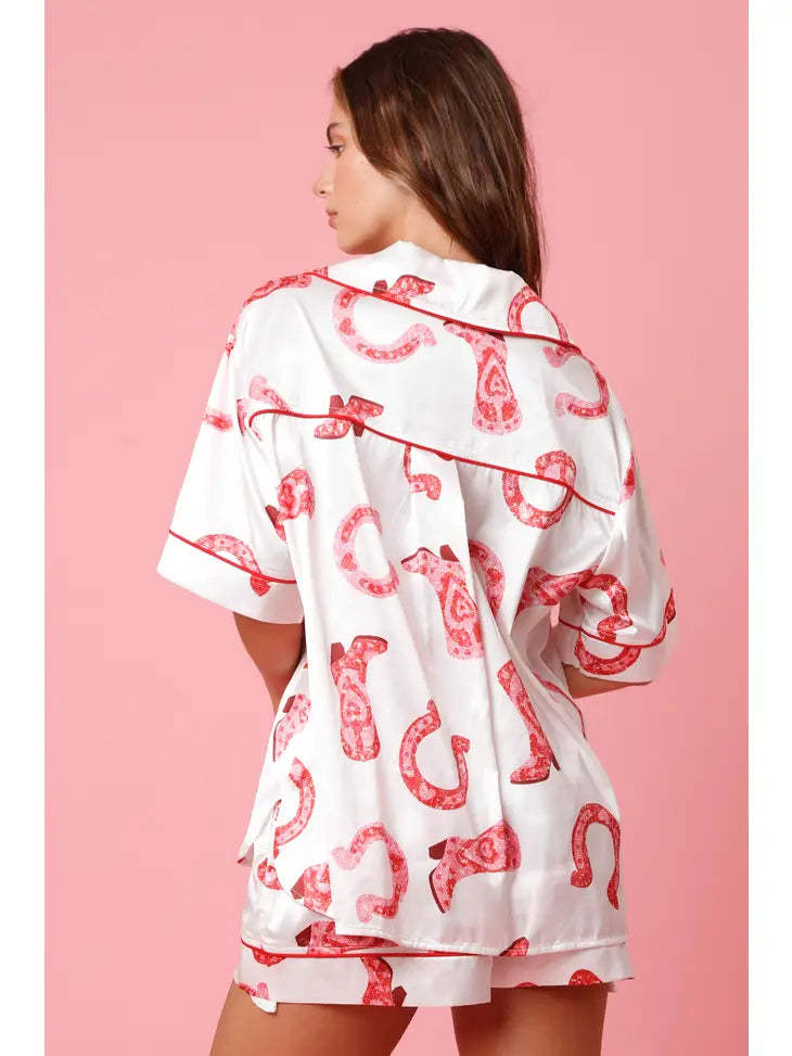 Satin Printed Two-piece Suit Pajamas