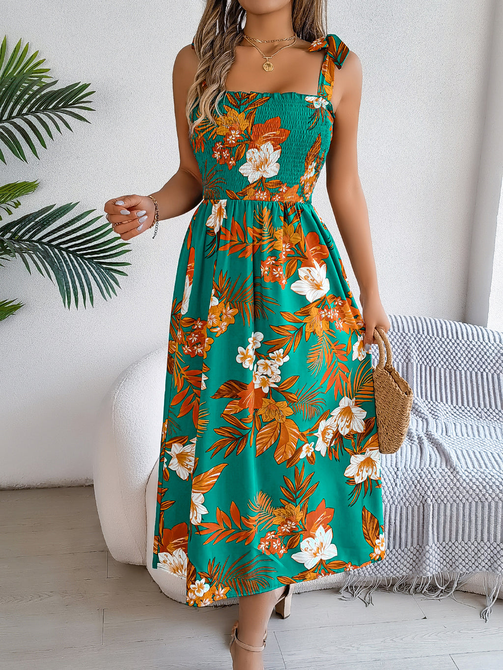 Tie Waist Camisole Beach Vacation Maxi Sundress