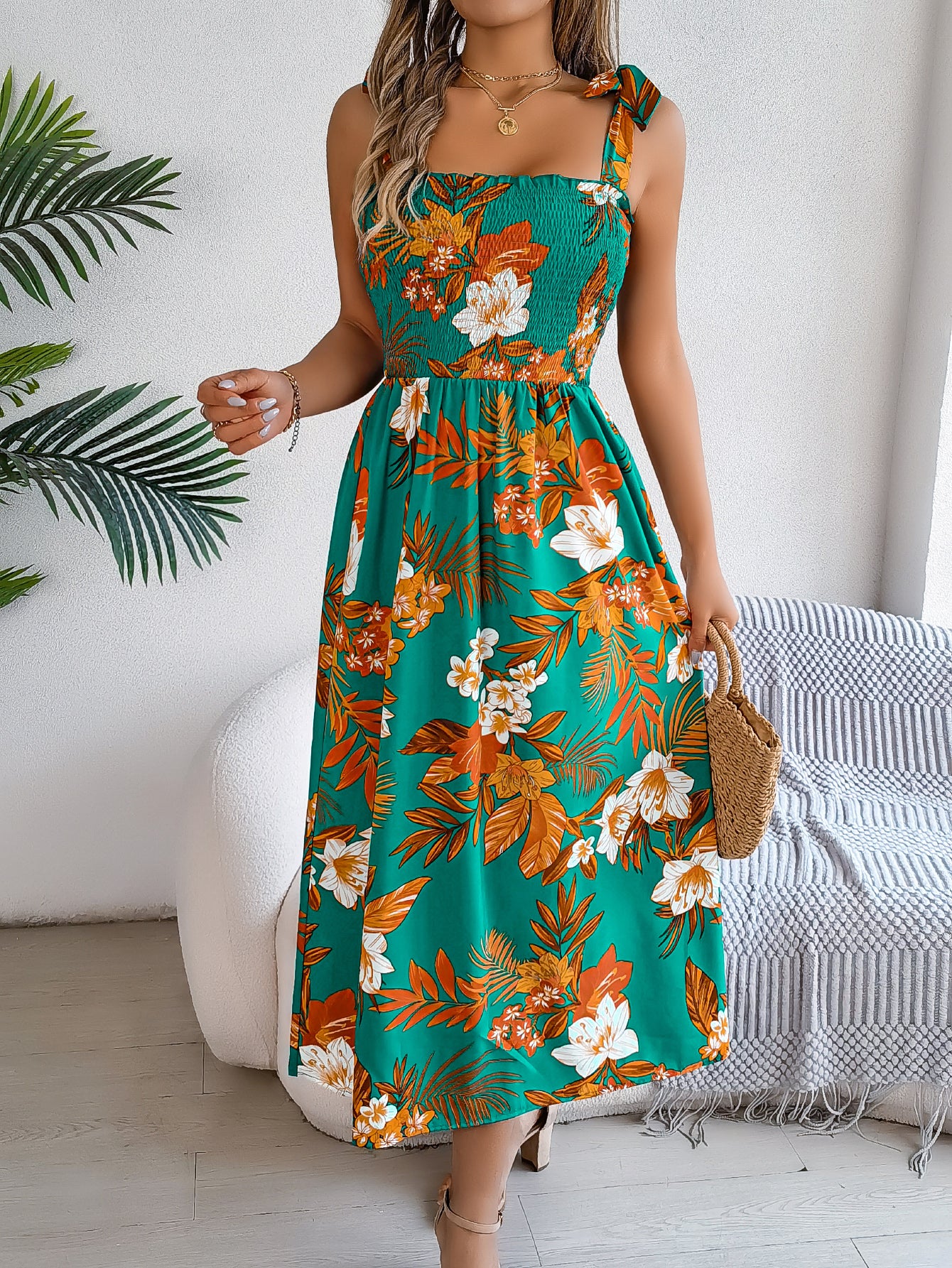 Tie Waist Camisole Beach Vacation Maxi Sundress