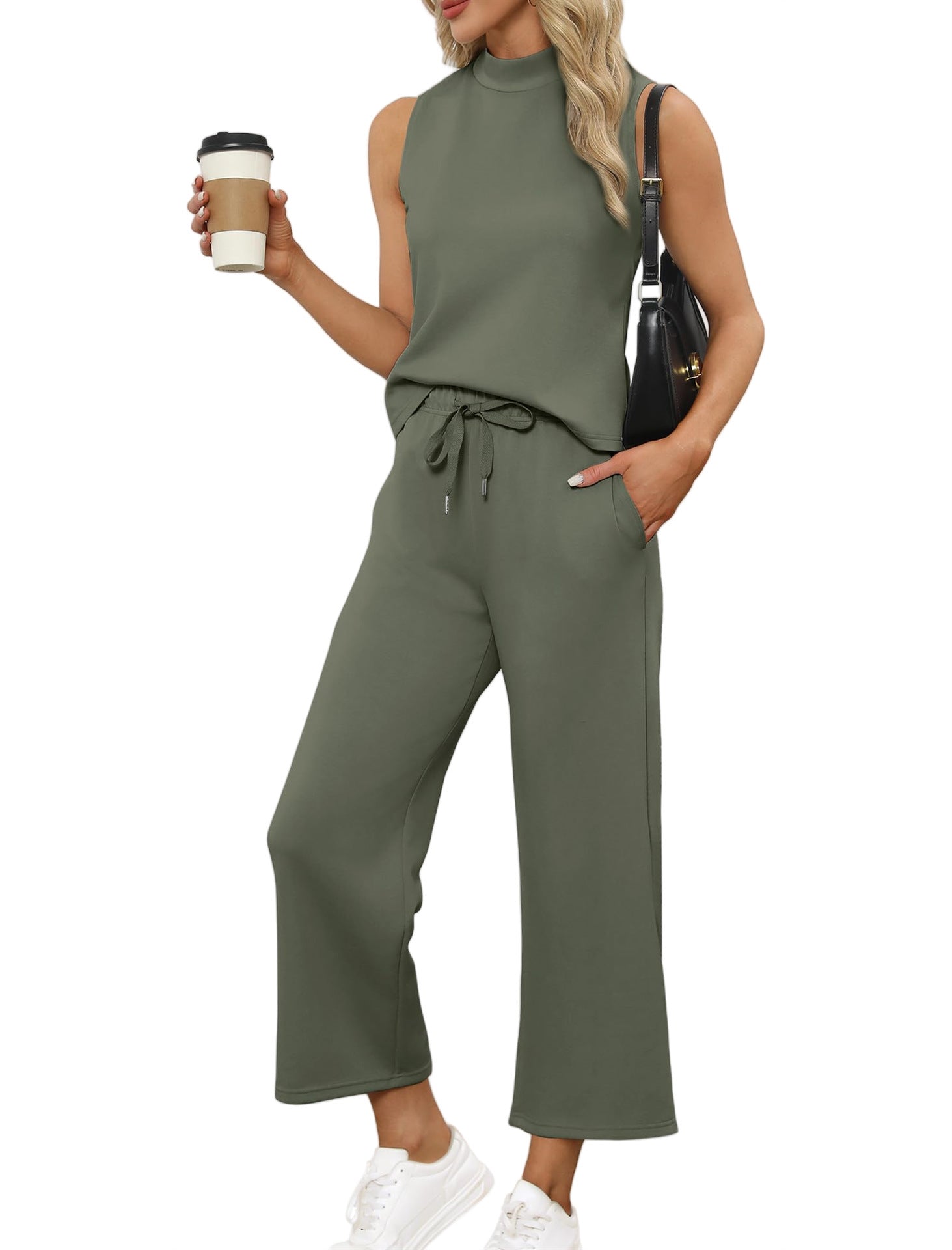 Casual Cropped Wide-Leg Pants Set