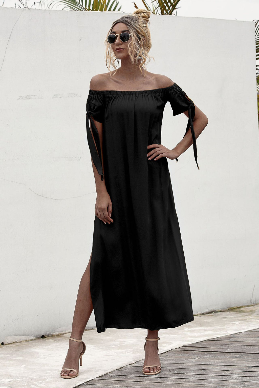 Straight shoulder split beach skirt