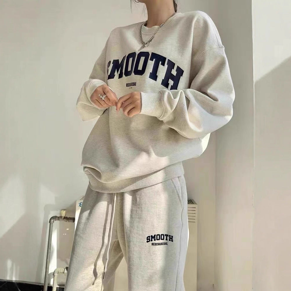 Gray Hoodie And Pants Fashion Running Two-piece Set Trendy