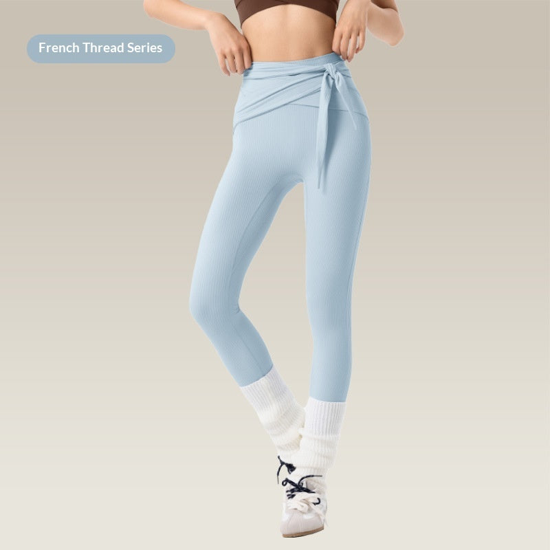 High-Waist tummy control ribbon fitness leggings