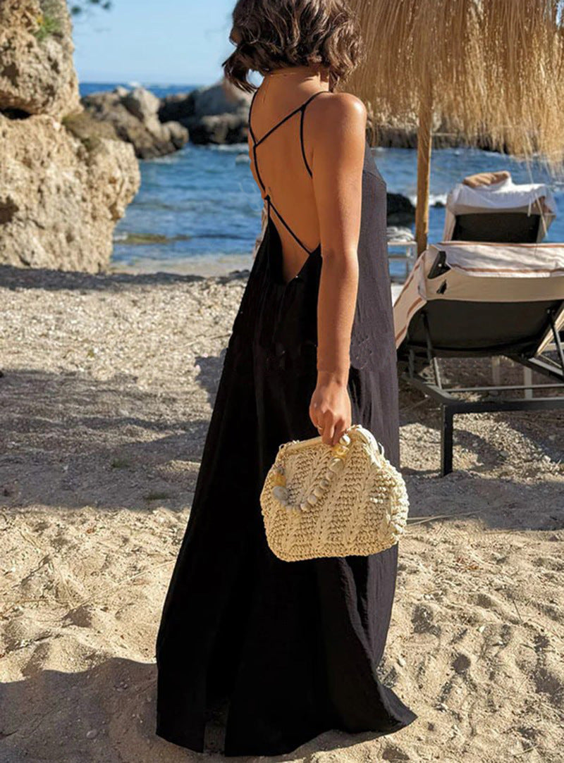 Solid Color Camisole Loose Mid Sundress