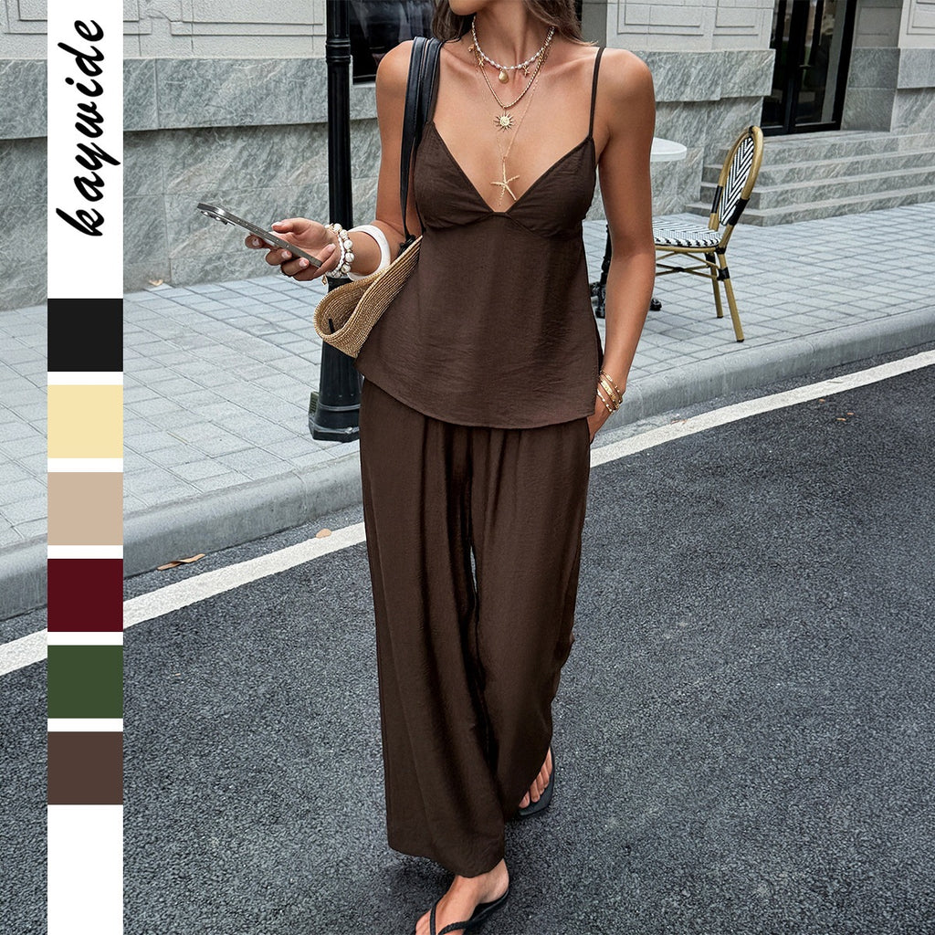 Summer Resort-Style Camisole T-shirt And Pants Set