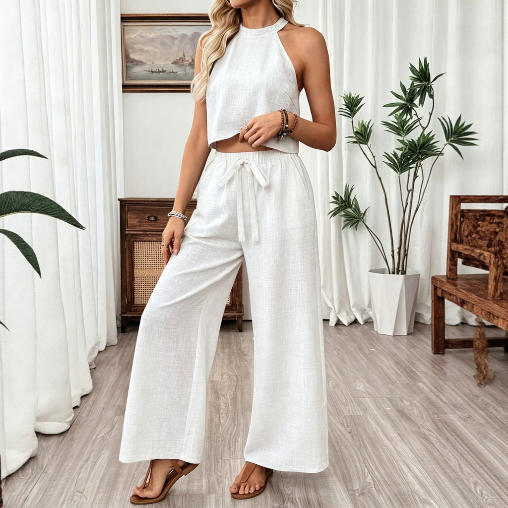 Sleeveless Cropped Top And Wide-leg Pants Set