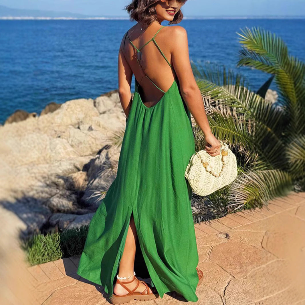 Solid Color Camisole Loose Mid Sundress