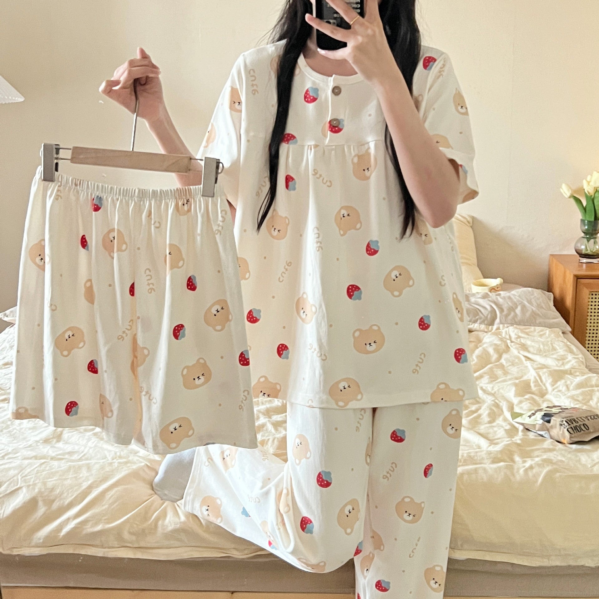 Cotton Three-piece Pajamas