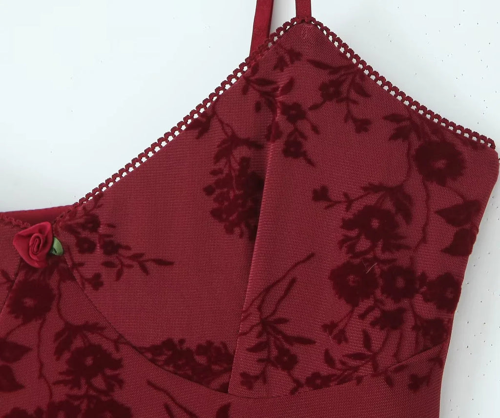 Retro Floral Mesh Slip Dress