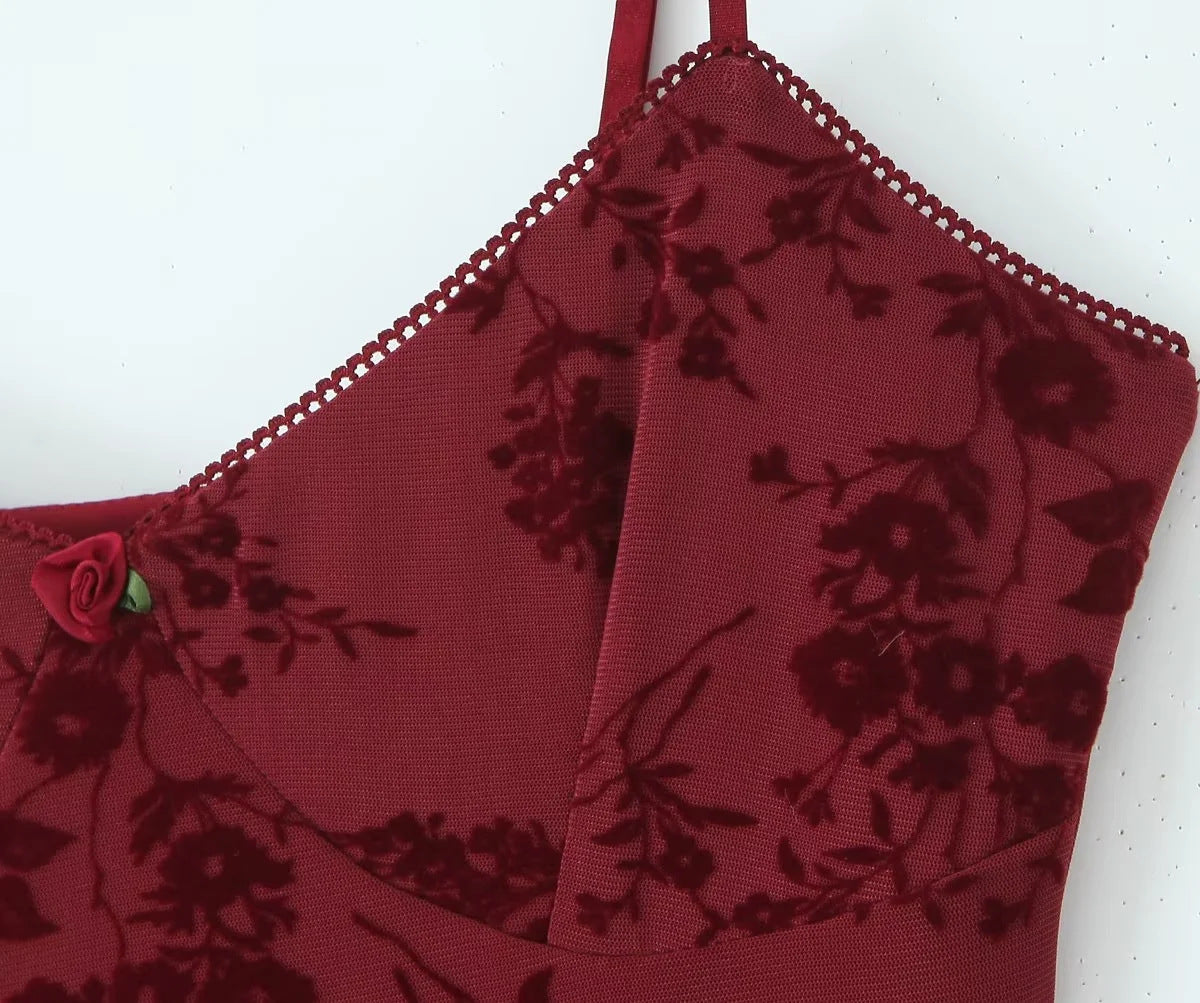 Retro Floral Mesh Slip Dress