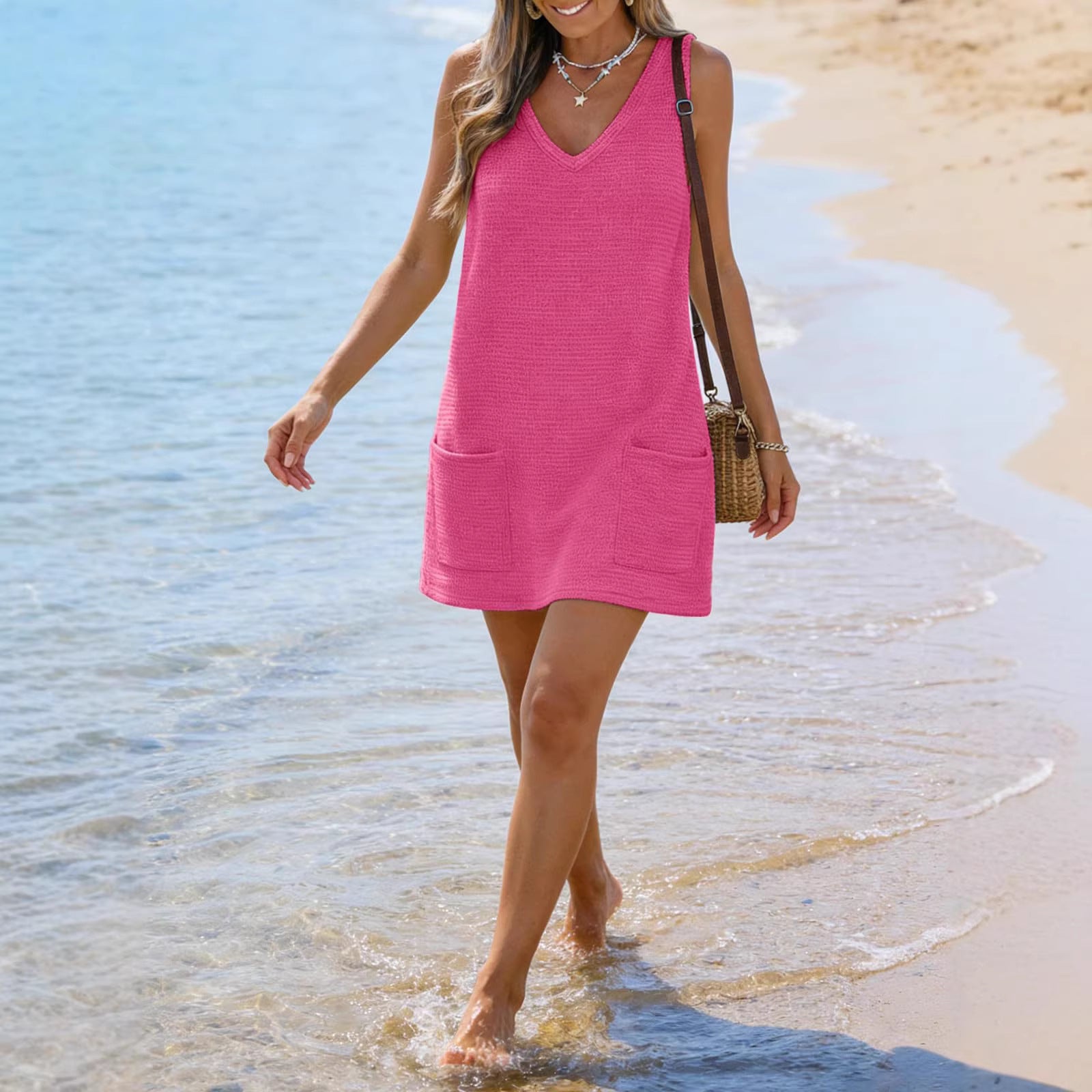 Womens V-Neck Sleeveless Sundress
