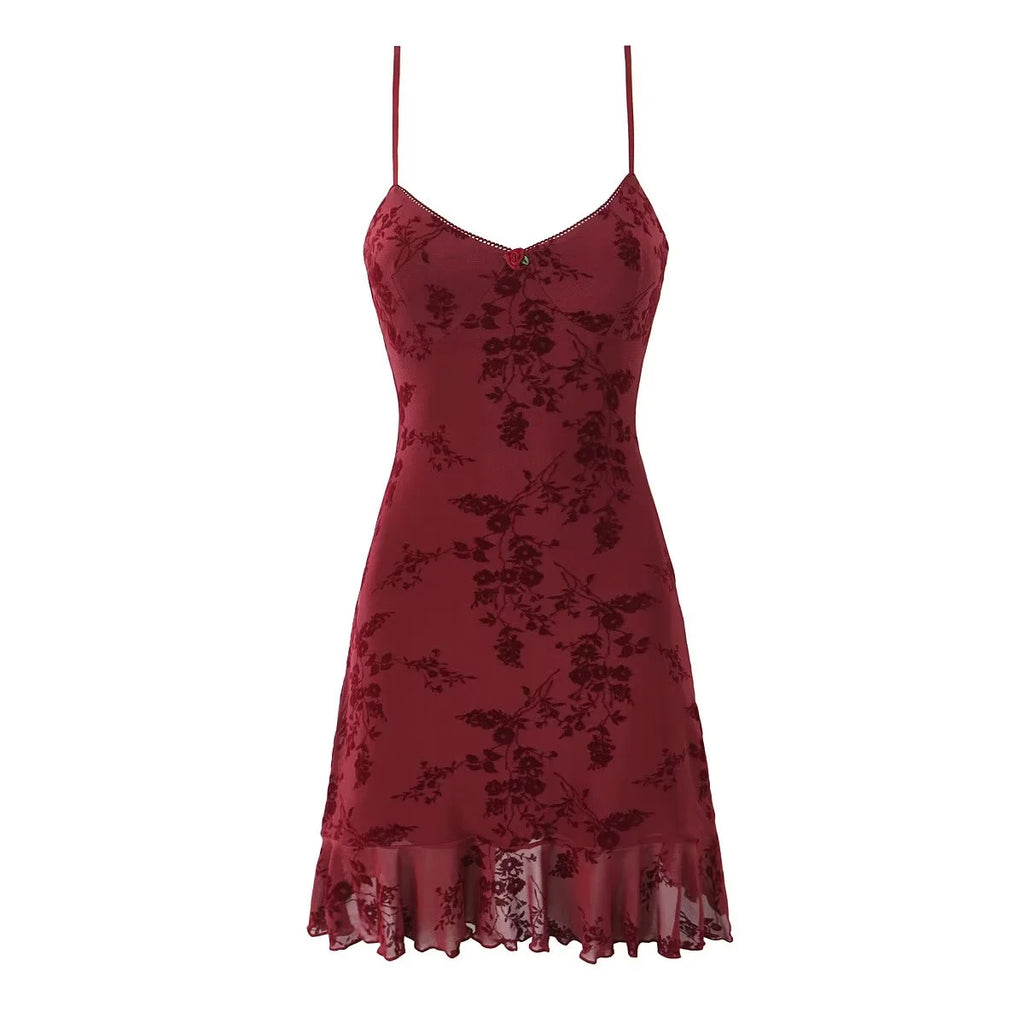 Retro Floral Mesh Slip Dress