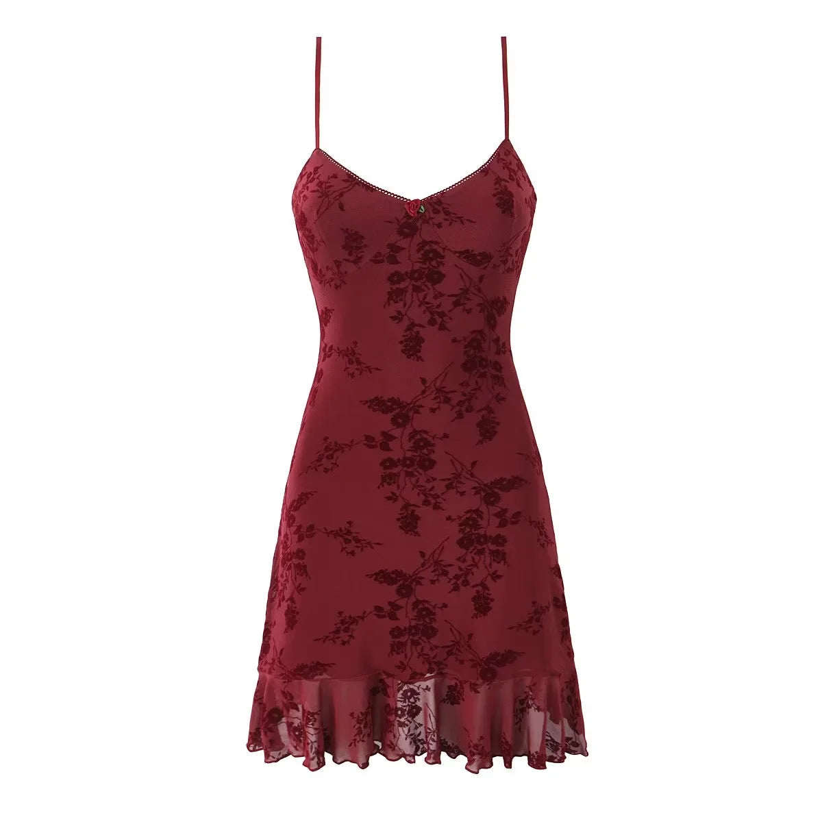 Retro Floral Mesh Slip Dress