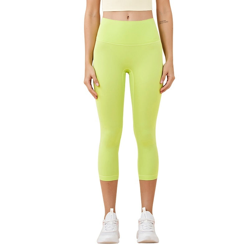 Solid-Colored High-Waist Cropped Sports Leggings