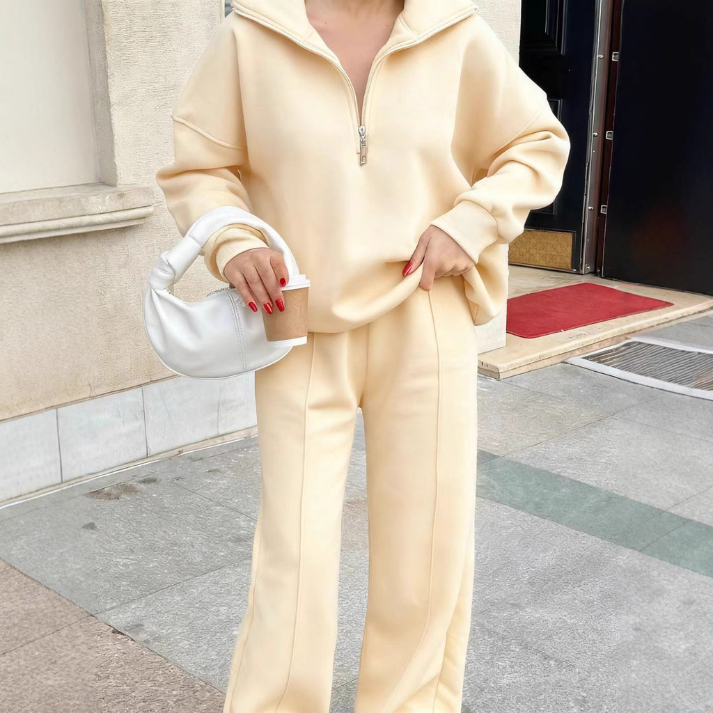 Womens Fashion Half-zip Pullover Hoodie And Pants Set