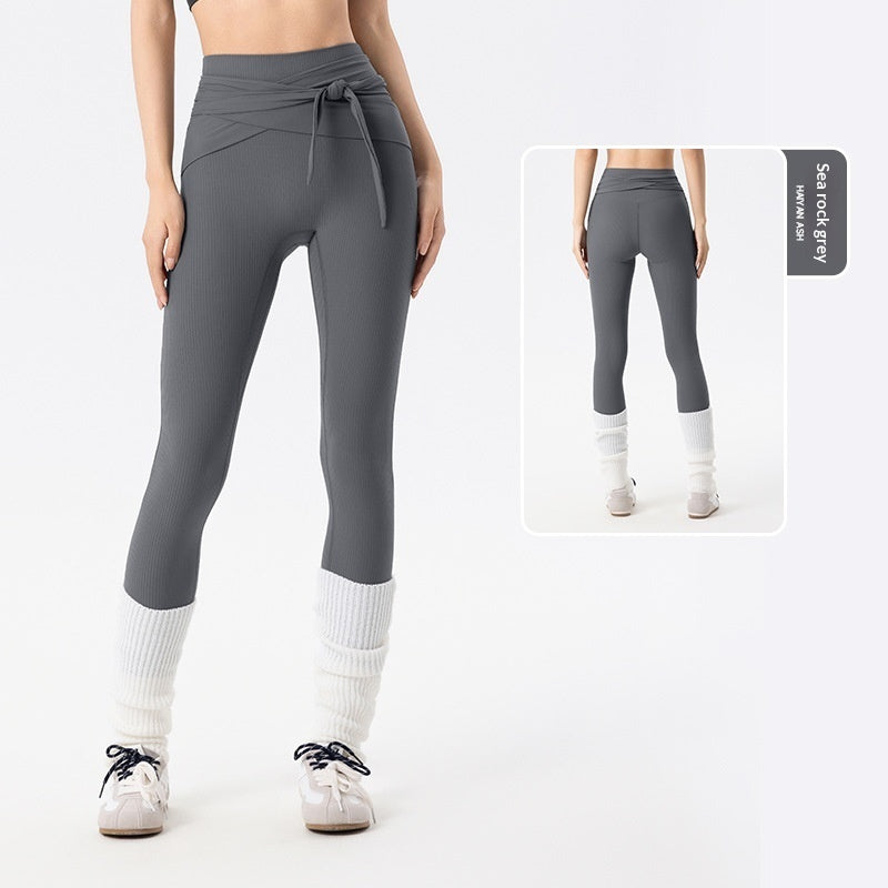 High-Waist tummy control ribbon fitness leggings