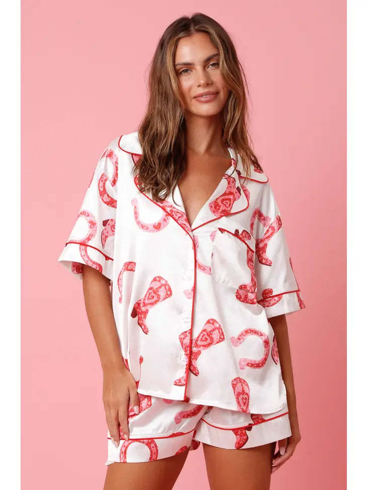 Satin Printed Two-piece Suit Pajamas