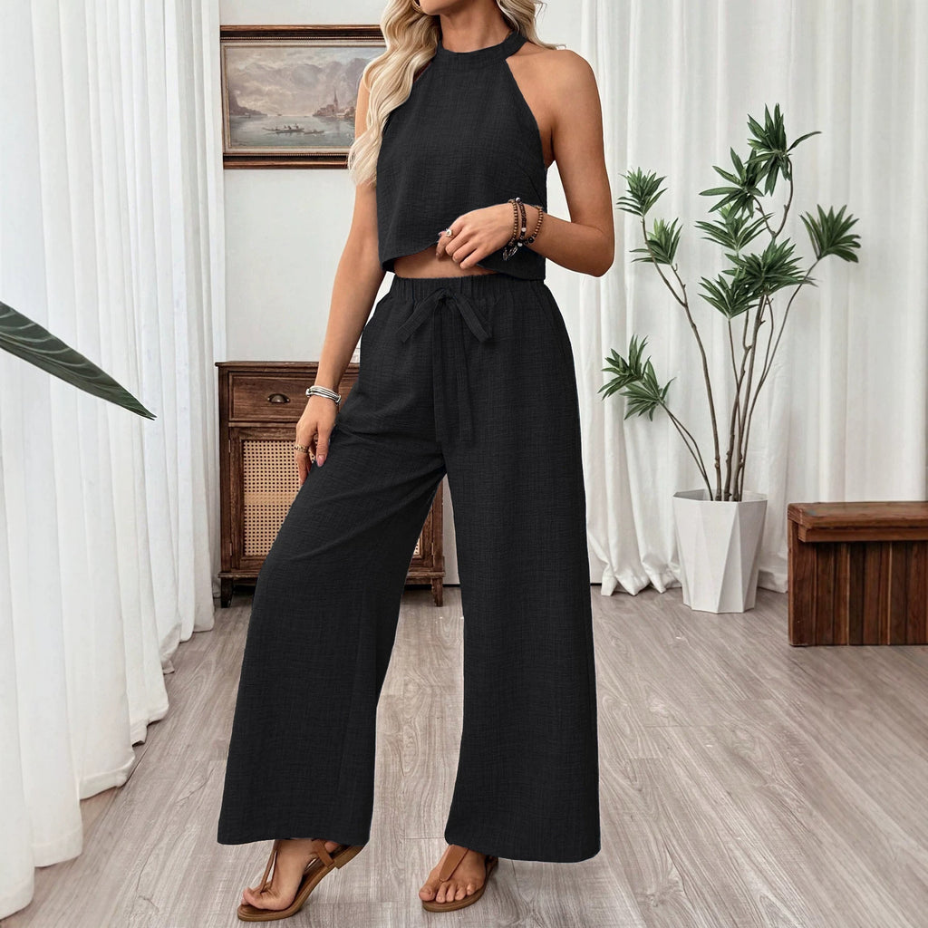 Sleeveless Cropped Top And Wide-leg Pants Set