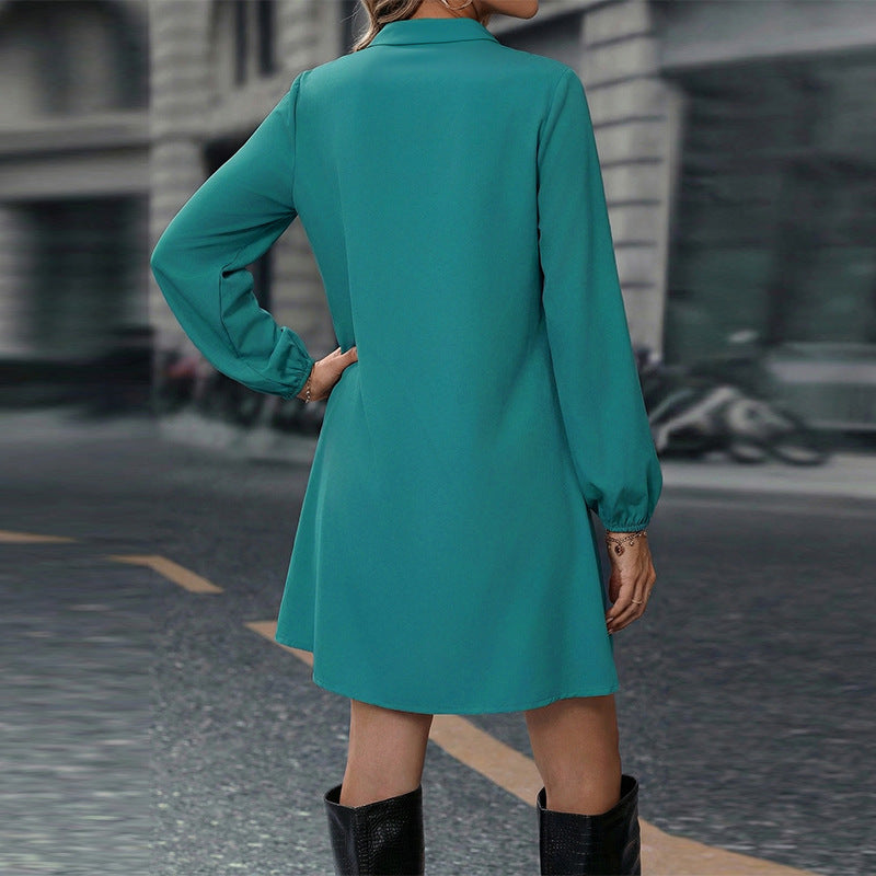 European And American-style Fashion Solid-color Long-sleeve Dress