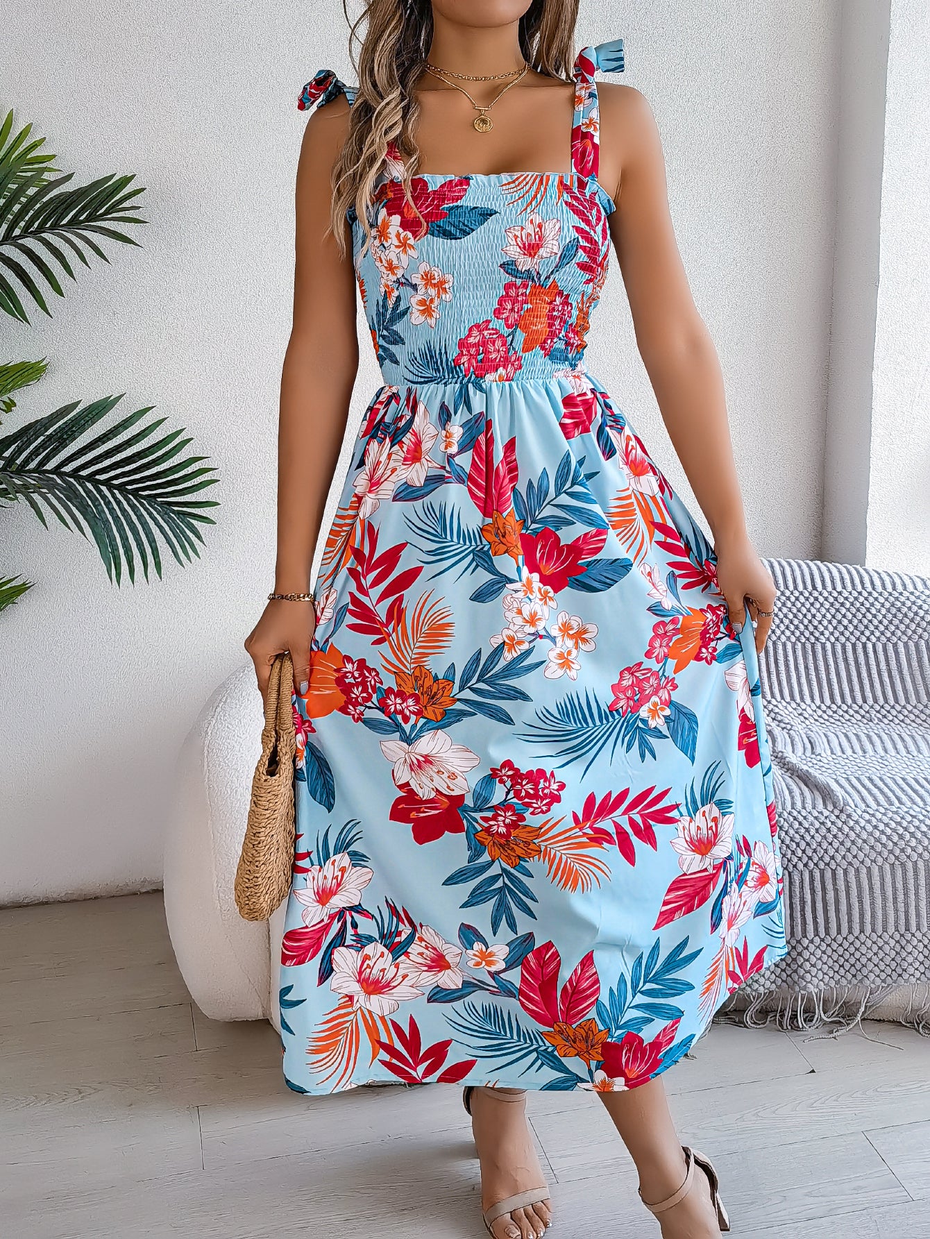 Tie Waist Camisole Beach Vacation Maxi Sundress