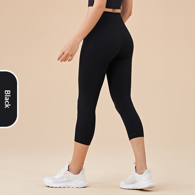 Solid-Colored High-Waist Cropped Sports Leggings