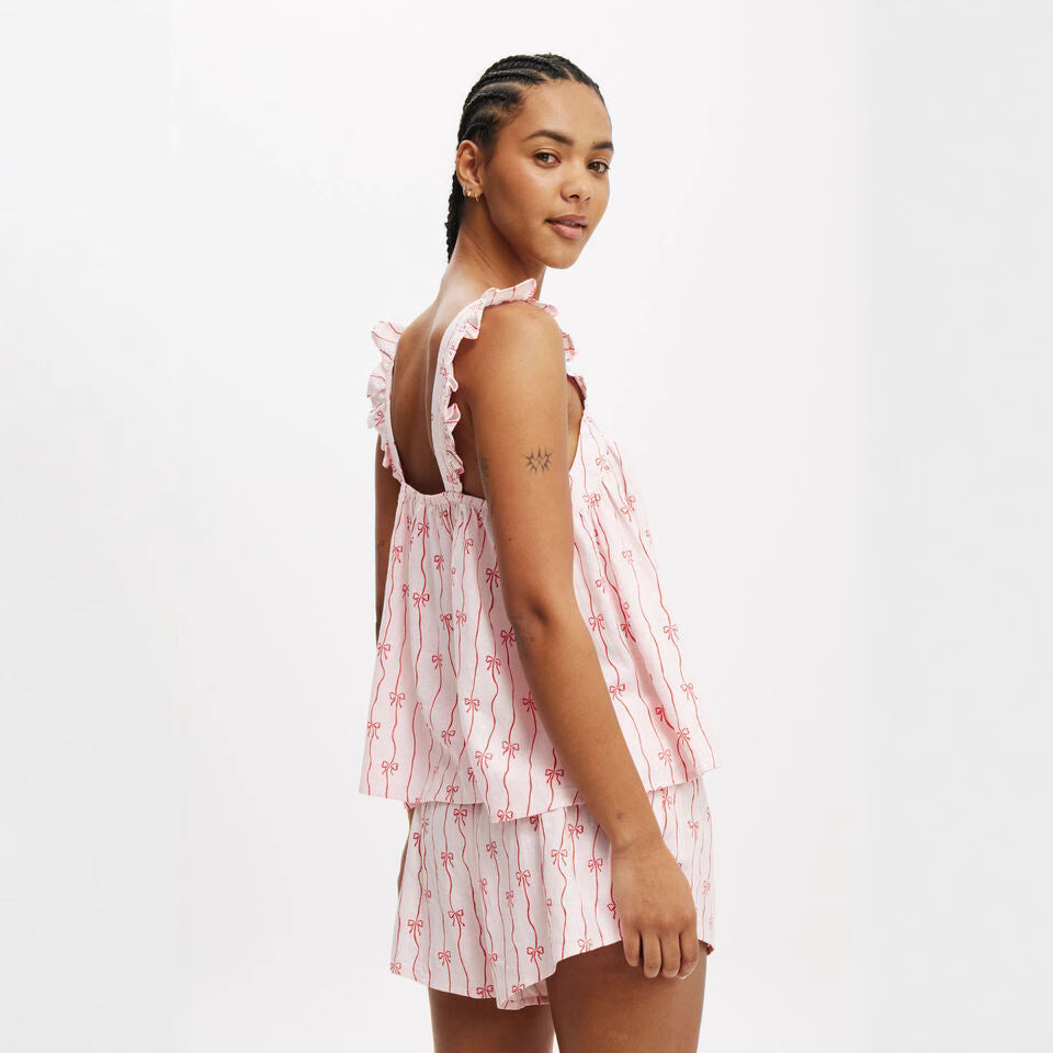 Casual Ruffle-Trimmed Cami And Shorts Set